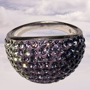Purple Chunky Sterling Silver & Crystal Graduated Color Ombre Ring